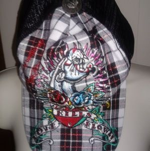 Ed Hardy Hat Cap Snapback Panther Plaid & Mesh